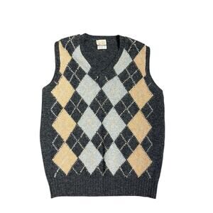 Vtg Strickley's by Alan Paine Men's 44 Gray Yellow Arglye Retro Wool Vest EUC